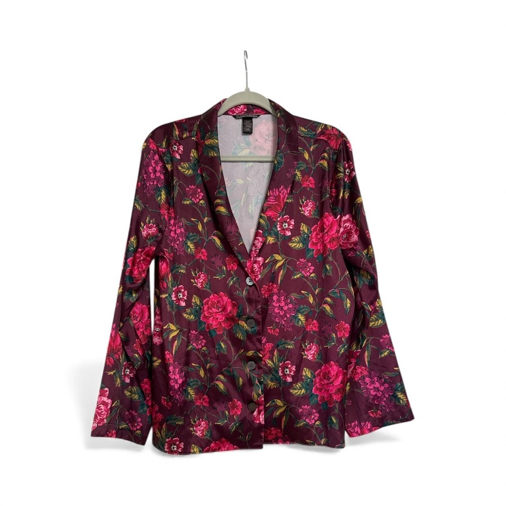 Victoria Secret Glazed Satin Short PajamaSet Red Pink‎ Roses Afterhours Large